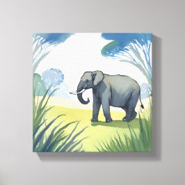 エレファントサファリ | 美しい自然水色 キャンバスプリント