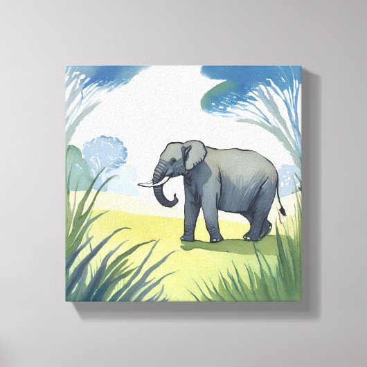 エレファントサファリ | 美しい自然水色 キャンバスプリント (正面)