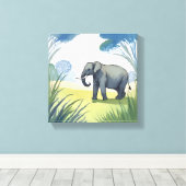 エレファントサファリ | 美しい自然水色 キャンバスプリント (インサイチュ (ウッドフロア))