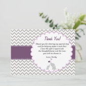 エレファントサンキューカードベビーガールシャワーパープル サンキューカード (スタンド正面)