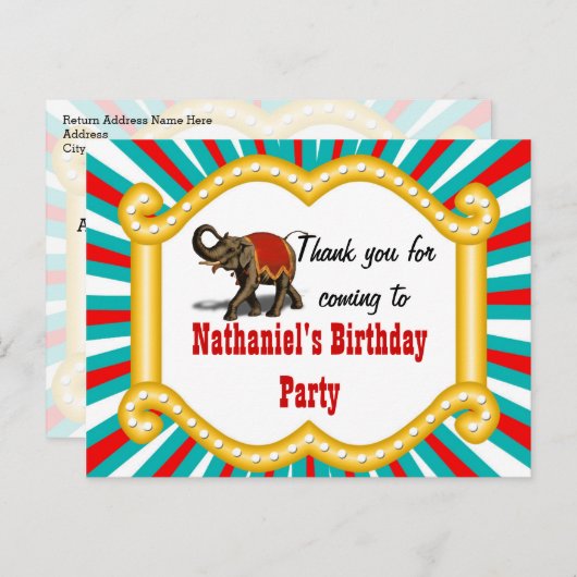 エレファントサーカスキッズボーイズ誕生日ありがとう ポストカード (正面/裏面)