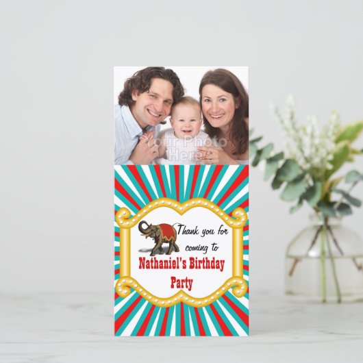 エレファントサーカスフレームキッズボーイズバースデーパーティー サンキューカード (スタンド正面)