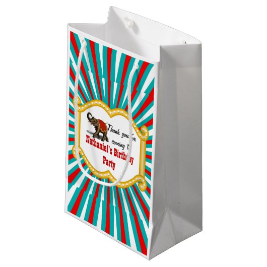 エレファントサーカスフレームキッズボーイズバースデーパーティー スモールペーパーバッグ (正面アングル)