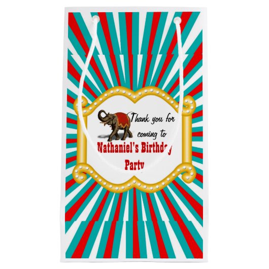 エレファントサーカスフレームキッズボーイズバースデーパーティー スモールペーパーバッグ (正面)
