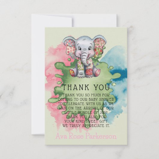 エレファントシックな女の子または男の子の赤ちゃんシャワーありがとう サンキューカード (正面)