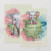 エレファントシックな女の子または男の子の赤ちゃんシャワーありがとう サンキューカード (正面/裏面)