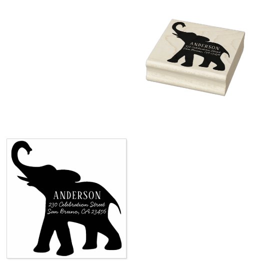 エレファントシルエットファミリー名と差出人住所 ラバースタンプ (押印)