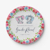 エレファントジェンダーが赤ちゃんシャワー青とピンクを明らかにする ペーパープレート (正面)