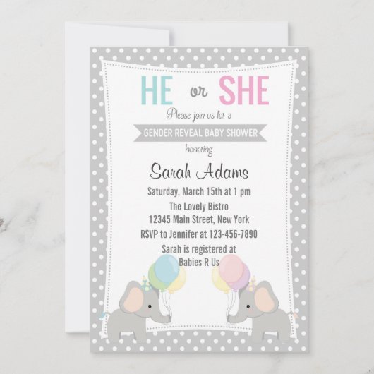 エレファントジェンダーリビールパーティの招待状 招待状 (正面)