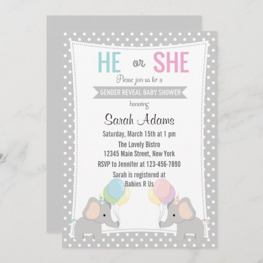 エレファントジェンダーリビールパーティの招待状 招待状 (正面/裏面)