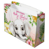 エレファントジャングルサファリパーソナライズされたーベビーシャワー ラージペーパーバッグ (裏面アングル)