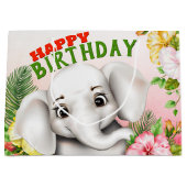 エレファントジャングルサファリ誕生日 ラージペーパーバッグ (正面)