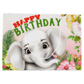 エレファントジャングルサファリ誕生日 ラージペーパーバッグ (裏面)