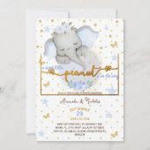 エレファントスイートピーナッツフラワーブルーベイビーボーイシャワー 招待状 (正面)