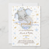 エレファントスイートピーナッツフローラブルー男の赤ちゃんシャワー 招待状 (正面)