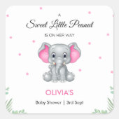 エレファントスイートリトルピーナッツガールベビーシャワー スクエアシール (正面)
