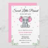 エレファントスイートリトルピーナッツガールベビーシャワー 招待状 (正面/裏面)