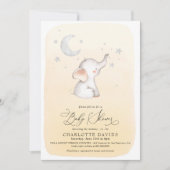 エレファントスターズムーンイエローニュートラルベビーシャワー 招待状 (正面)