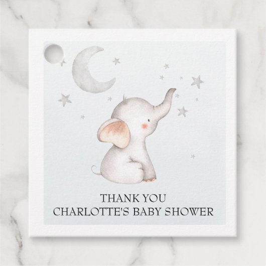 エレファントスタームーンダスティブルーボーイベビーシャワーギ フェイバータグ (正面)
