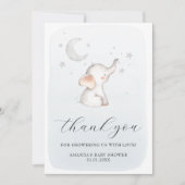 エレファントスタームーンダスティブルーボーイベビーシャワー サンキューカード (正面)