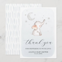 エレファントスタームーンダスティブルーボーイベビーシャワー サンキューカード