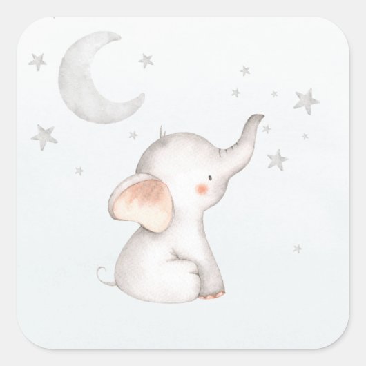 エレファントスタームーンダスティブルーボーイベビーシャワー スクエアシール (正面)