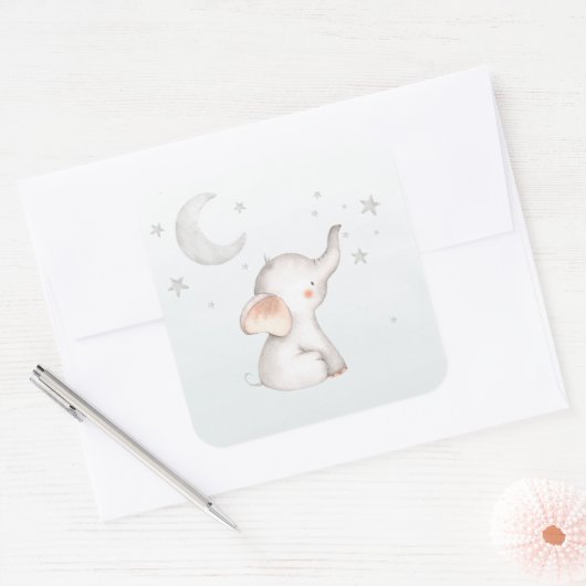 エレファントスタームーンダスティブルーボーイベビーシャワー スクエアシール (封筒)