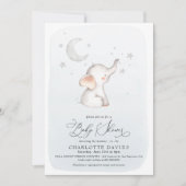 エレファントスタームーンダスティブルーボーイベビーシャワー 招待状 (正面)