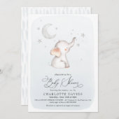 エレファントスタームーンダスティブルーボーイベビーシャワー 招待状 (正面/裏面)