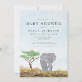 エレファントステイ絵を描ワイルドサファリベイビーシャワー 招待状 (正面)