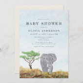 エレファントステイ絵を描ワイルドサファリベイビーシャワー 招待状 (正面/裏面)