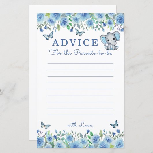 エレファントダスティブルーベビーシャワーアドバイスfor保護者 (正面/裏面)