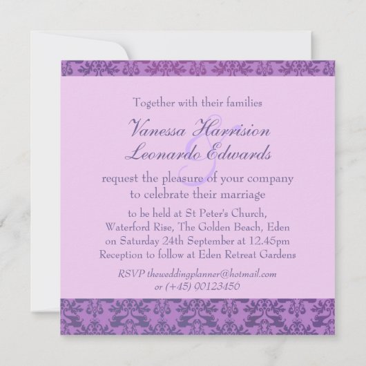 エレファントダマスクパープルスクエア結婚式招待状 招待状 (裏面)