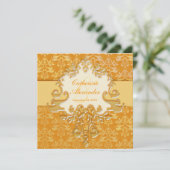 エレファントダマスク金ゴールド結婚&クリームの正方形招待状 招待状 (スタンド正面)