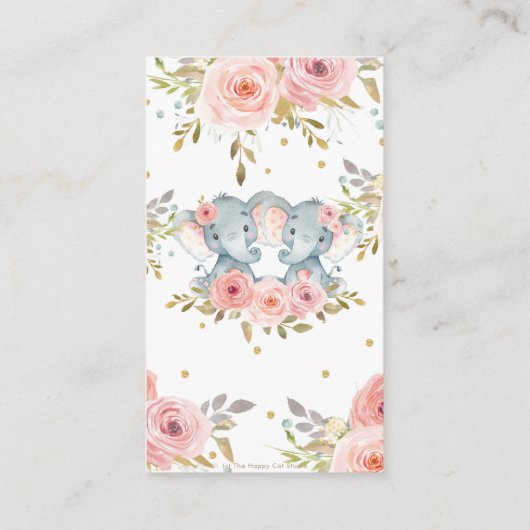 エレファントツインガールズベビーシャワーおむつラッフル エンクロージャーカード (裏面)