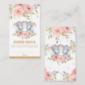 エレファントツインガールズベビーシャワーおむつラッフル エンクロージャーカード (正面/裏面)