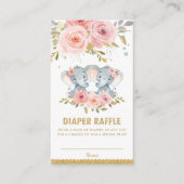 エレファントツインガールズベビーシャワーおむつラッフル エンクロージャーカード (正面)