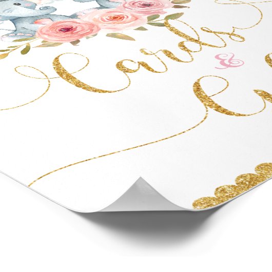 エレファントツインガールズベビーシャワーカード&ギフトサイン ポスター (角)