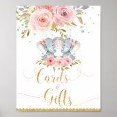 エレファントツインガールズベビーシャワーカード&ギフトサイン ポスター (正面)