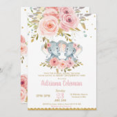 エレファントツインガールズベビーシャワー招待状フローラ 招待状 (正面/裏面)