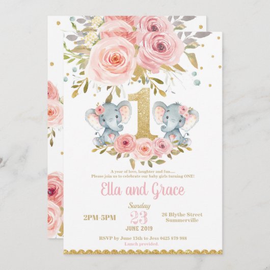 エレファントツインガールズ1st誕生日招待状 招待状 (正面/裏面)
