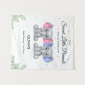 エレファントツインガール男の子の赤ちゃんシャワー背景 タペストリー (正面(横))