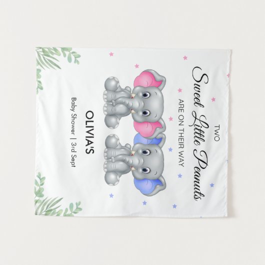 エレファントツインガール男の子の赤ちゃんシャワー背景 タペストリー (正面(横))