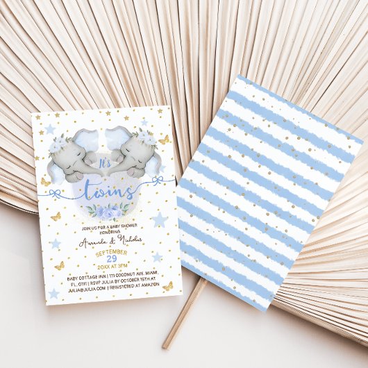 エレファントツインボーイズ男の赤ちゃんシャワー 招待状