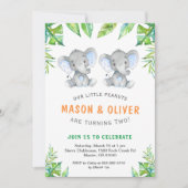 エレファントツインボーイズ誕生日リトルピーナッツパーティー 招待状 (正面)