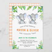 エレファントツインボーイズ誕生日リトルピーナッツパーティー 招待状 (正面/裏面)