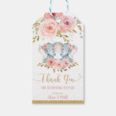 エレファントツイン女の子の赤ちゃんシャワーありがとうお願い ギフトタグ (正面)