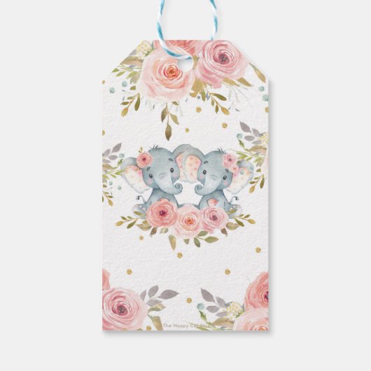 エレファントツイン女の子の赤ちゃんシャワーありがとうお願い ギフトタグ (裏面)