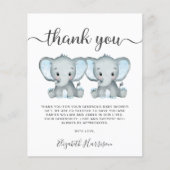 エレファントツイン男の赤ちゃんシャワーサンキューカード (正面)