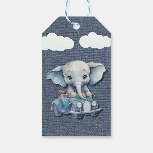 エレファントデニムヴィンテージカーボーイベビーシャワー ギフトタグ (裏面)